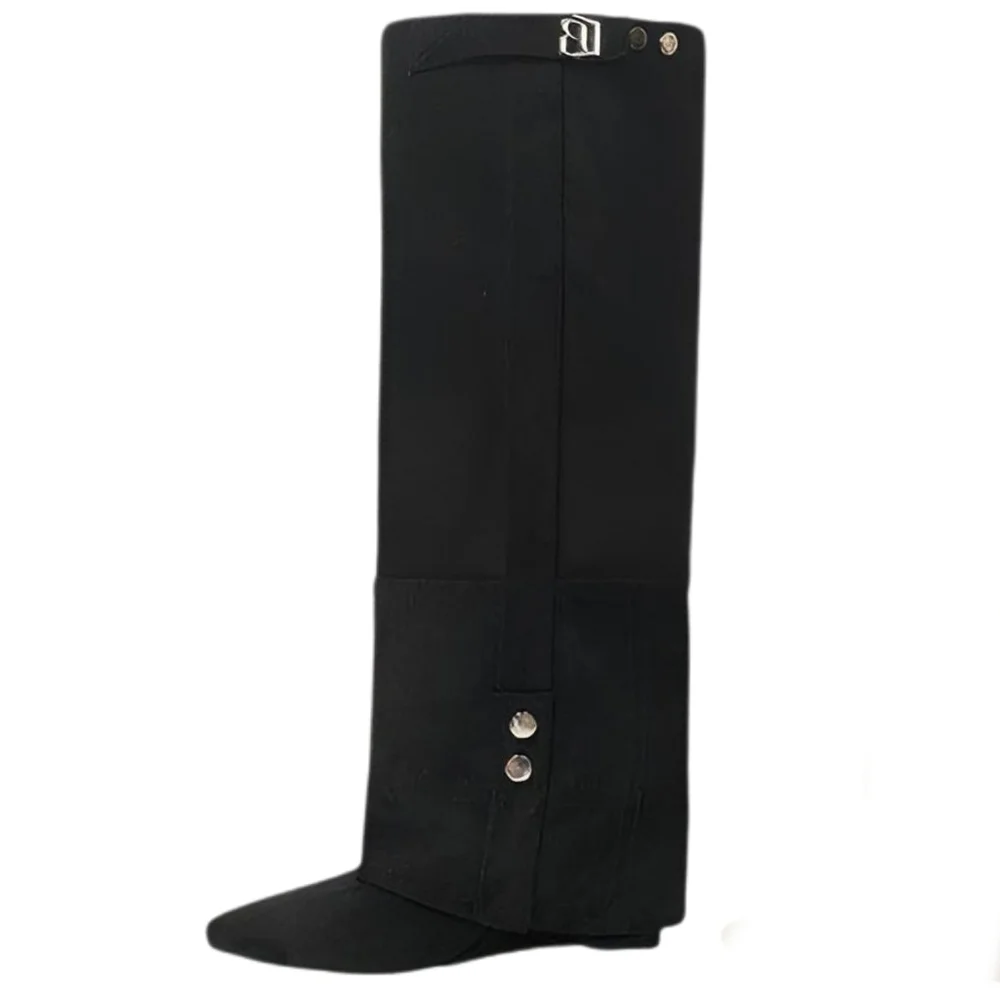 Pointed Toe Covered Overlay Vegan Suede Knee-high Boots Western Block Heel Shoes